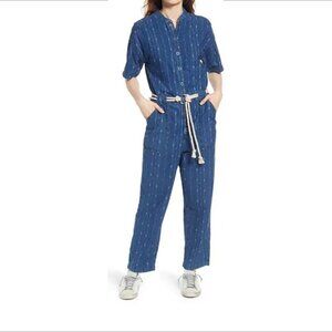 AG Adriano Goldschmied Emery denim jumpsuit coverall blue rope belt new S